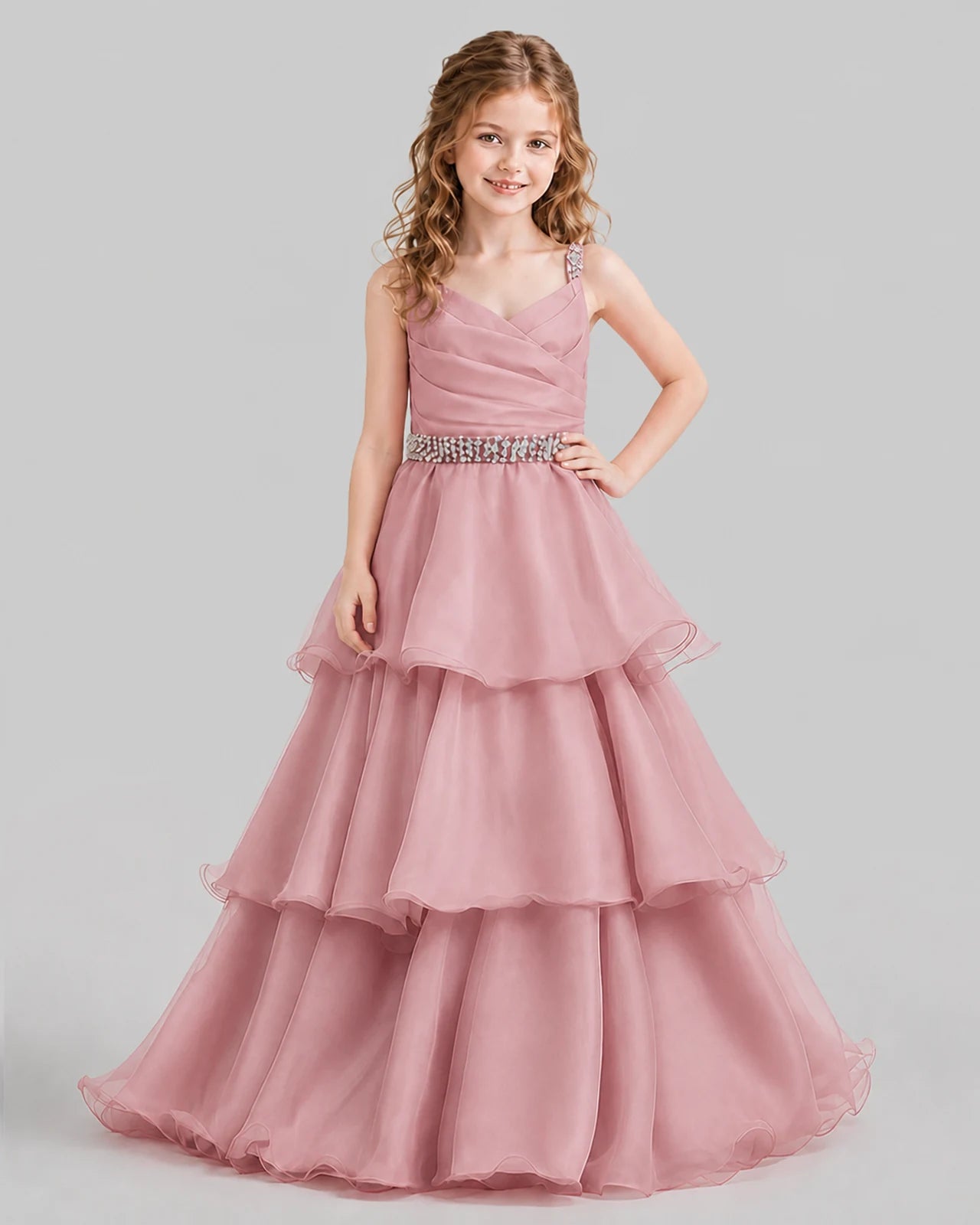 Dusty Rose Ball Gown Girls Pageant Dresses Front