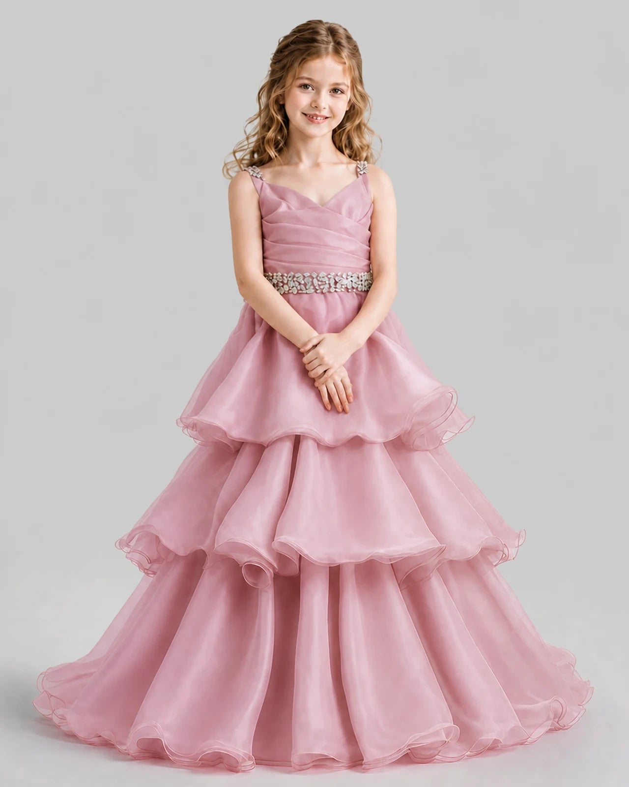 Dusty Rose Ball Gown Girls Pageant Dresses Pose