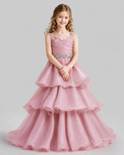 Dusty Rose Ball Gown Girls Pageant Dresses Pose
