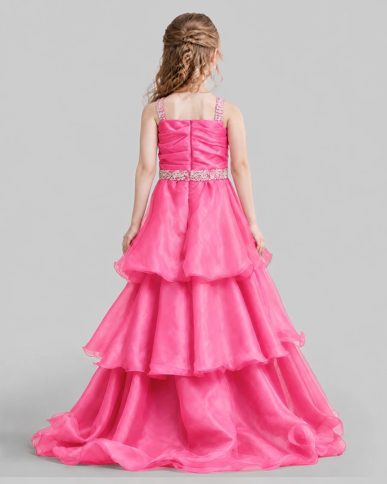 Hot Pink Ball Gown Girls Pageant Dresses Back