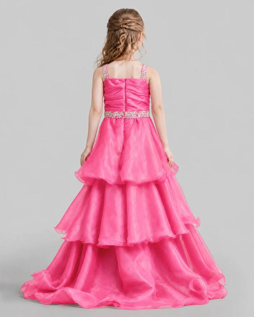 Hot Pink Ball Gown Girls Pageant Dresses Back