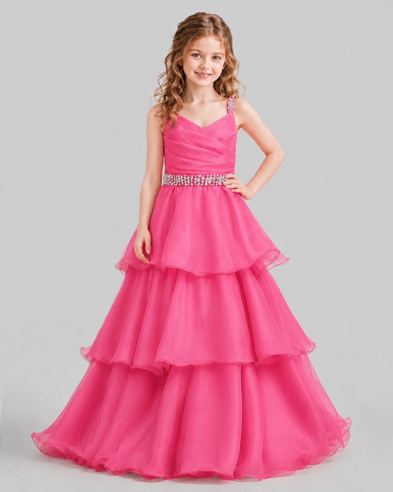 Hot Pink Ball Gown Girls Pageant Dresses Front
