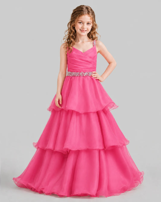 Hot Pink Ball Gown Girls Pageant Dresses Front