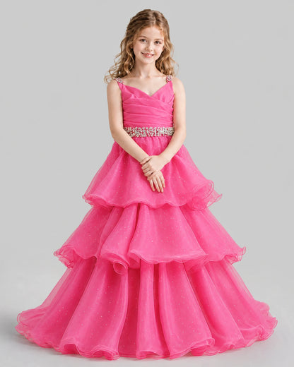 Hot Pink Ball Gown Girls Pageant Dresses Pose