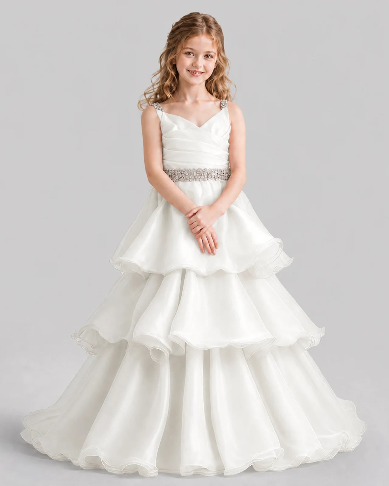 Ivory Ball Gown Girls Pageant Dresses Pose