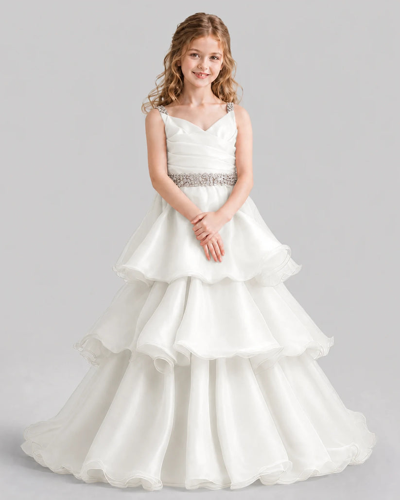 Ivory Ball Gown Girls Pageant Dresses Pose