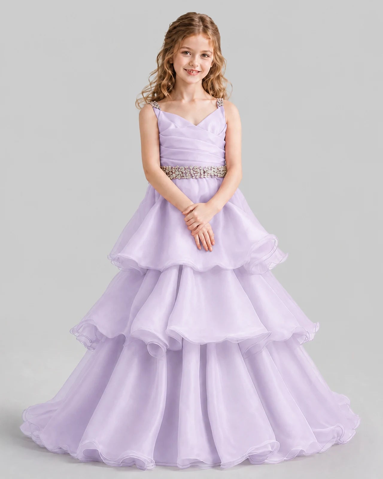 Lilac Ball Gown Girls Pageant Dresses Pose