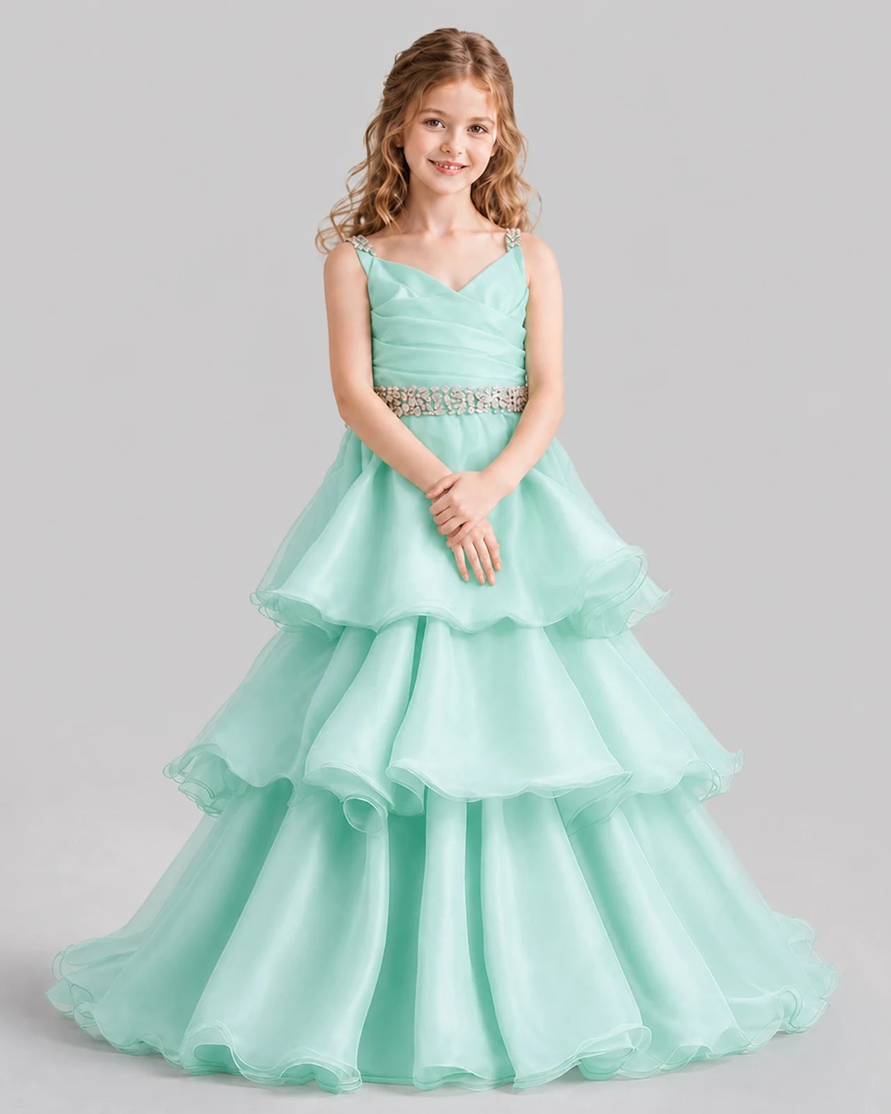 Mint Green Ball Gown Girls Pageant Dresses Pose