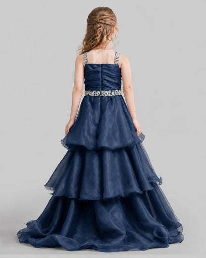 Navy Blue Ball Gown Girls Pageant Dresses Back