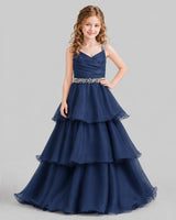 Navy Blue Ball Gown Girls Pageant Dresses Front