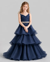 Navy Blue Ball Gown Girls Pageant Dresses Pose