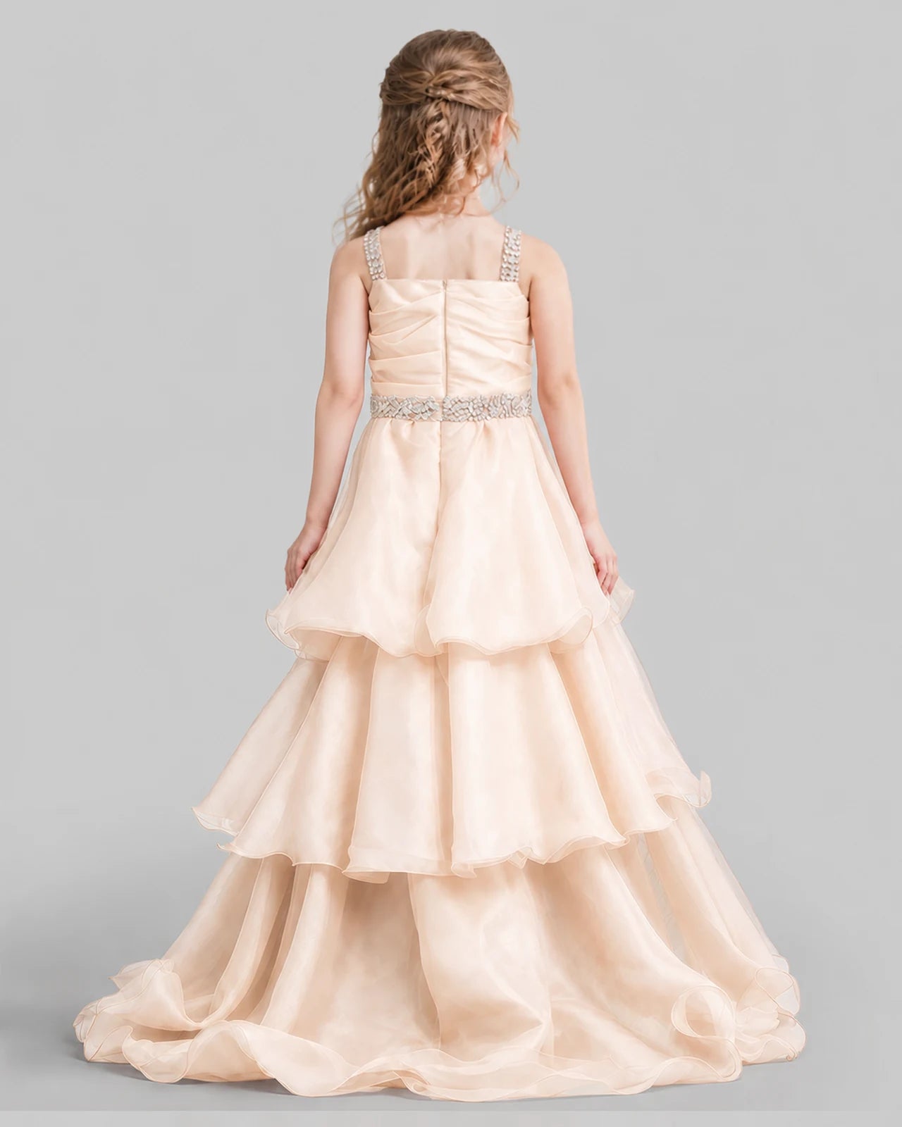 Peach Ball Gown Girls Pageant Dresses Back