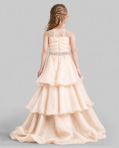 Peach Ball Gown Girls Pageant Dresses Back