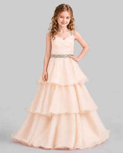 Peach Ball Gown Girls Pageant Dresses Front