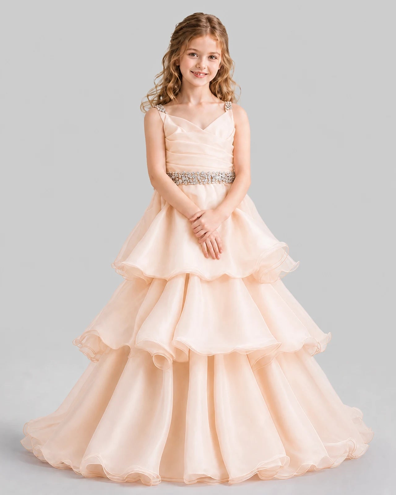 Peach Ball Gown Girls Pageant Dresses Pose