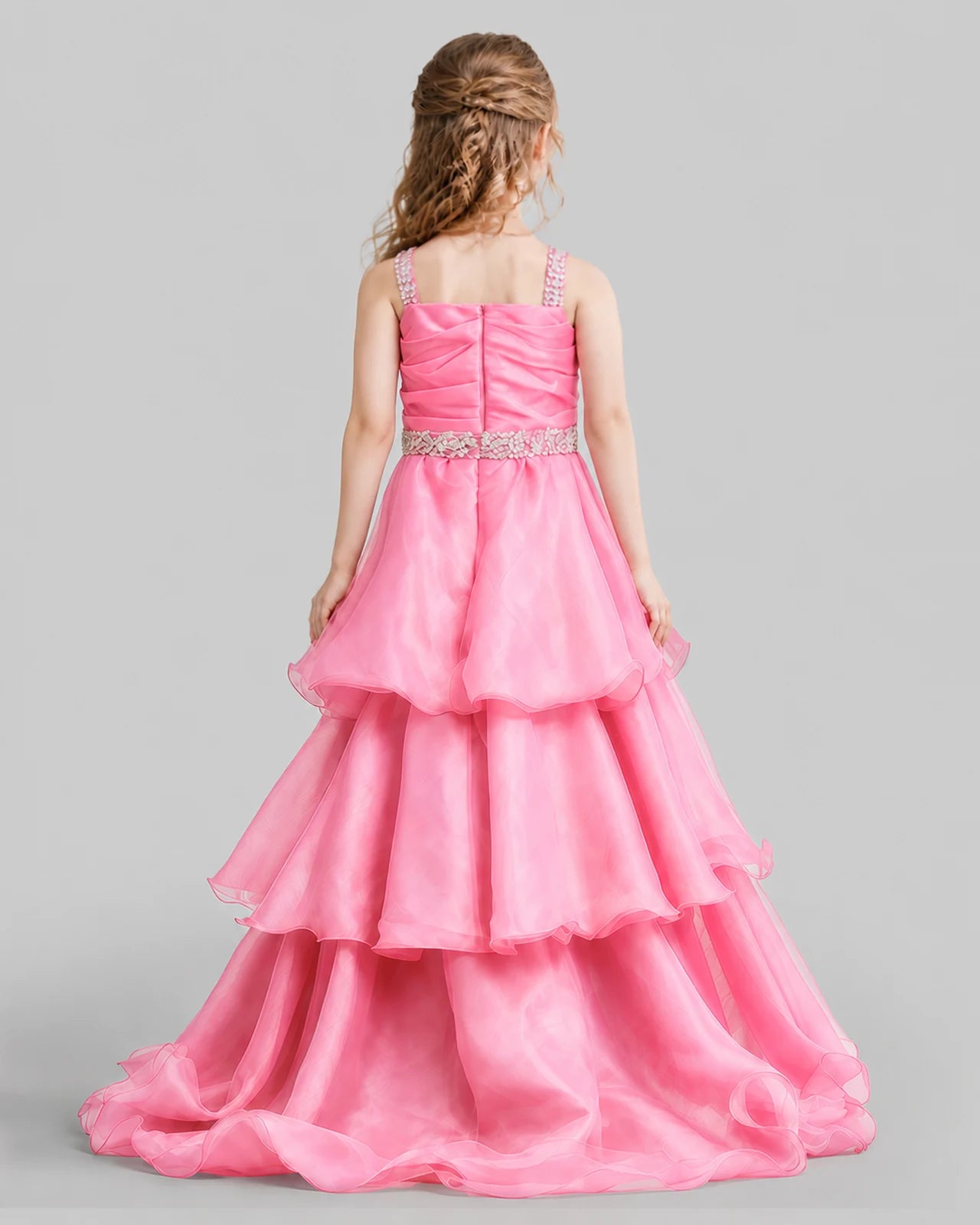 Pink Ball Gown Girls Pageant Dresses Back
