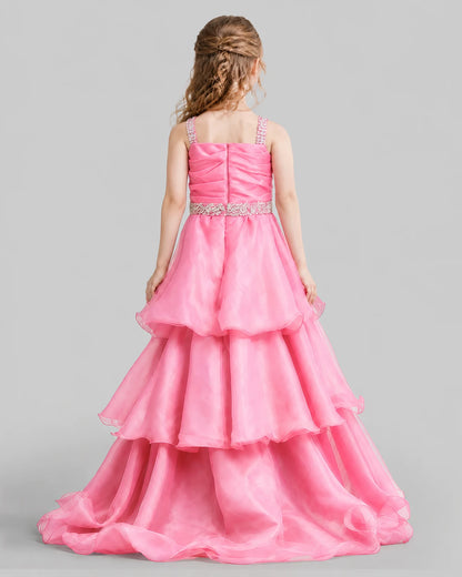 Pink Ball Gown Girls Pageant Dresses Back