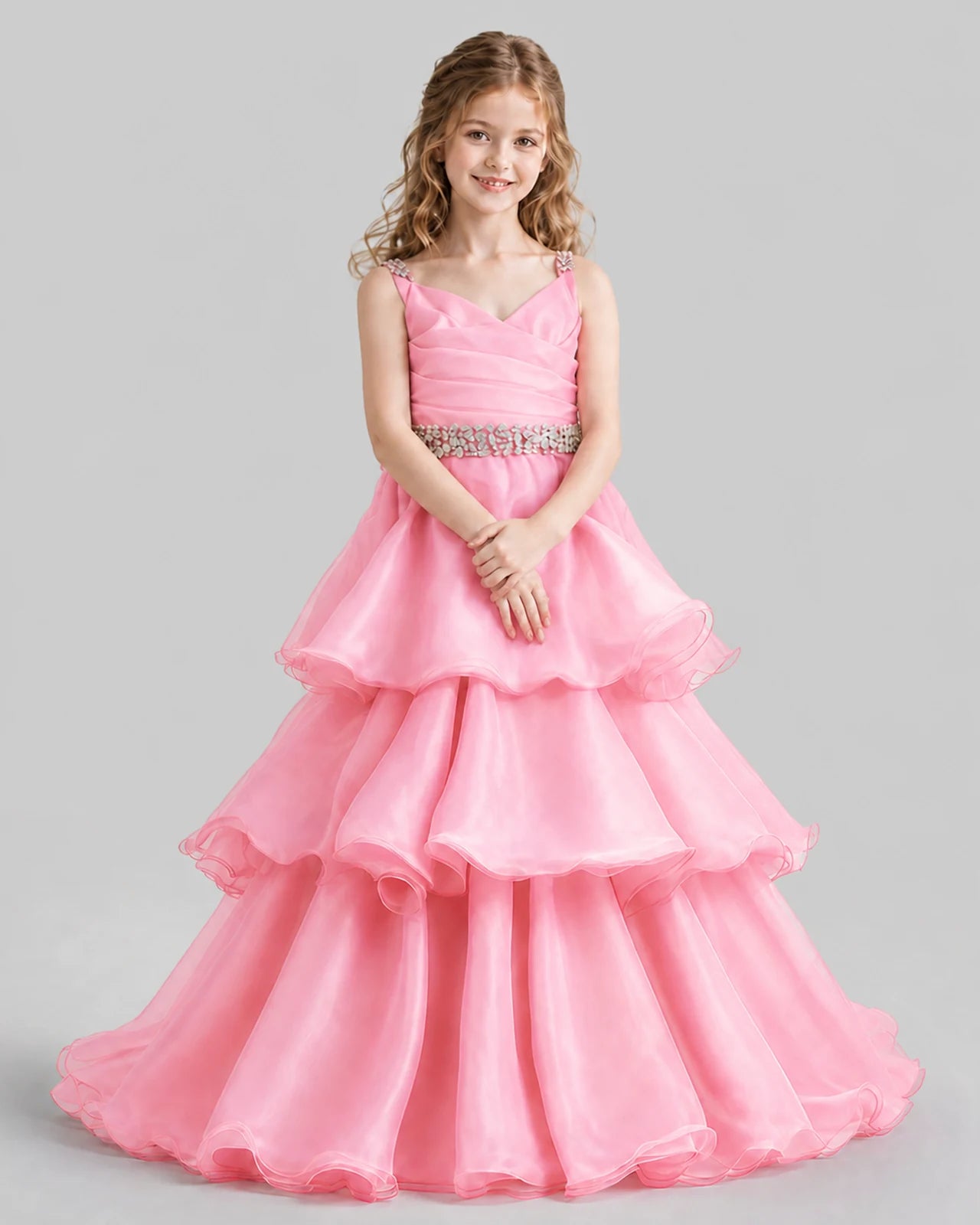 Pink Ball Gown Girls Pageant Dresses Pose