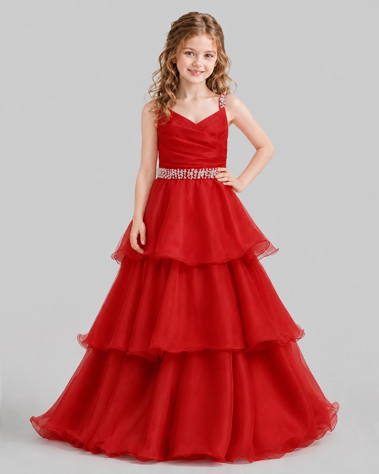 Red Ball Gown Girls Pageant Dresses Front