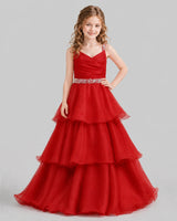 Red Ball Gown Girls Pageant Dresses Front