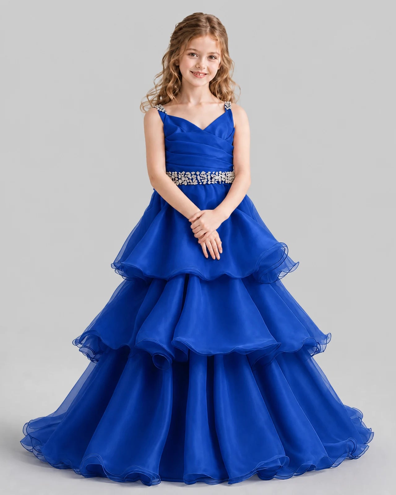 Royal Blue Ball Gown Girls Pageant Dresses Pose