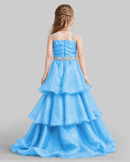 Sky Blue Ball Gown Girls Pageant Dresses Back