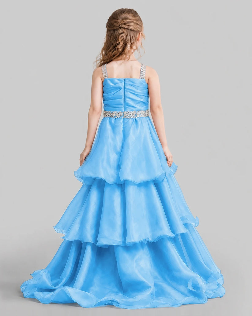 Sky Blue Ball Gown Girls Pageant Dresses Back