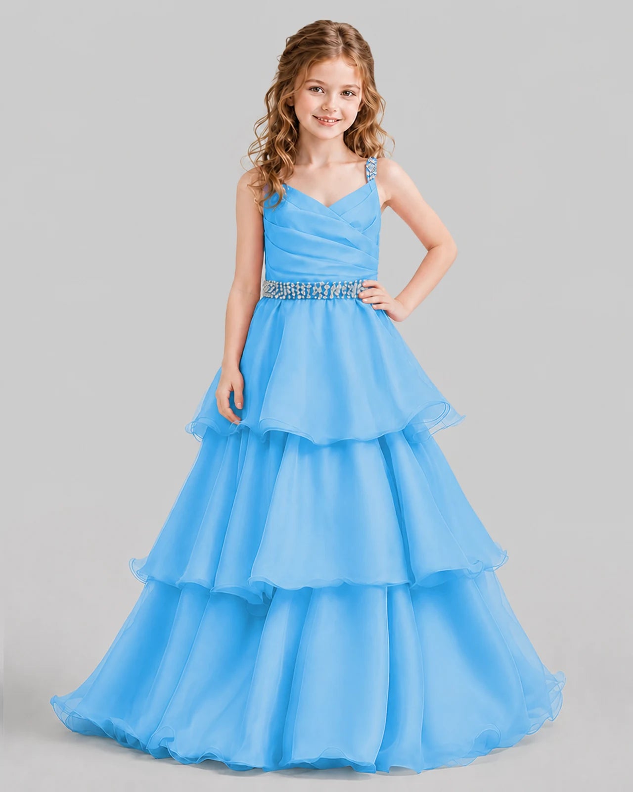 Sky Blue Ball Gown Girls Pageant Dresses Front