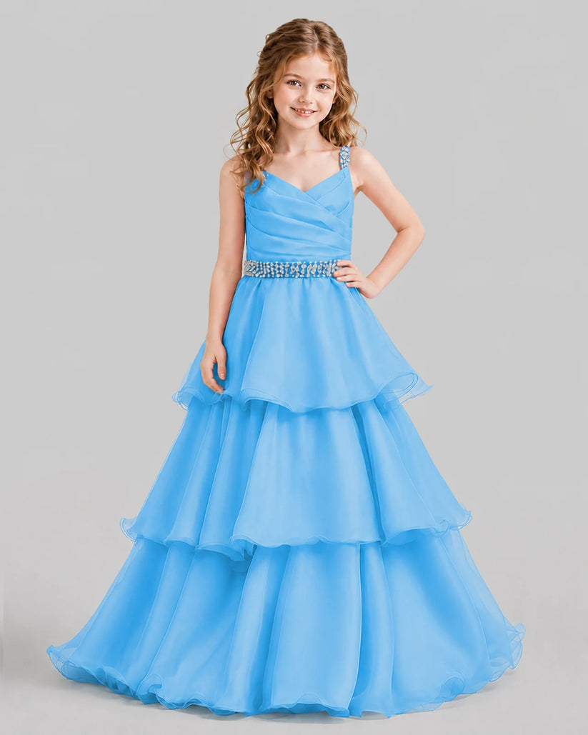 Sky Blue Ball Gown Girls Pageant Dresses Front