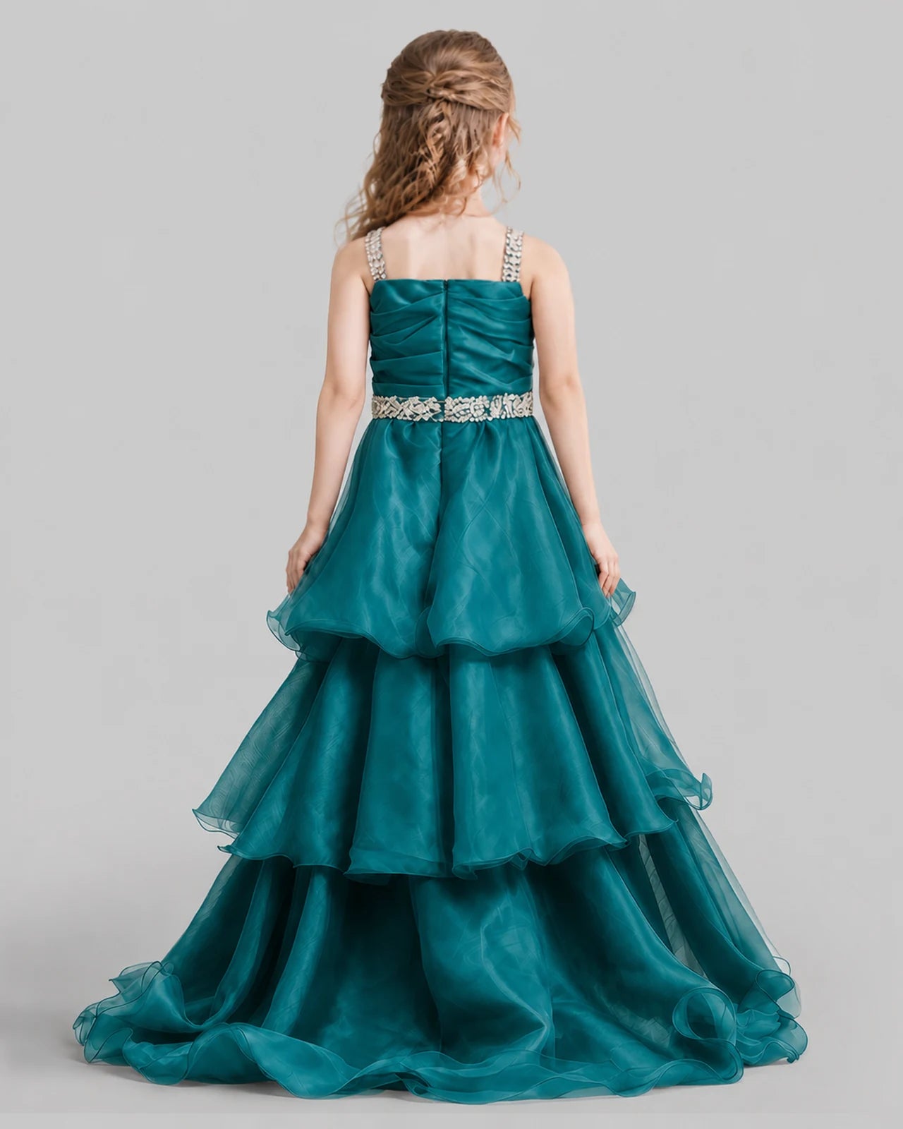 Teal Ball Gown Girls Pageant Dresses Back
