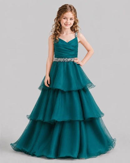 Teal Ball Gown Girls Pageant Dresses Front