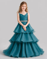 Teal Ball Gown Girls Pageant Dresses Pose