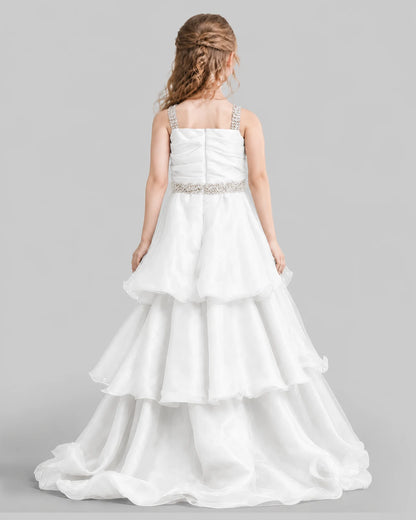 White Ball Gown Girls Pageant Dresses Back