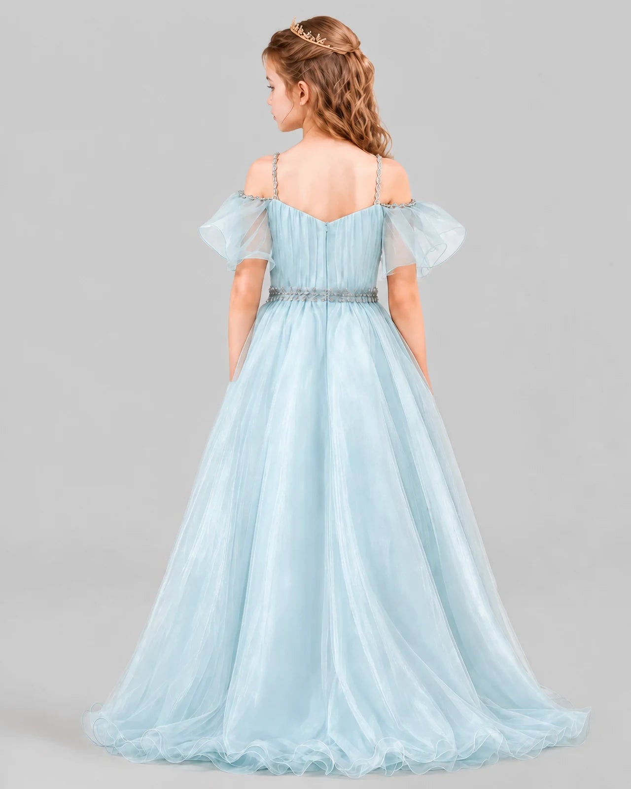 Baby Blue A-line Girls Pageant Dresses Back