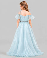 Baby Blue A-line Girls Pageant Dresses Back
