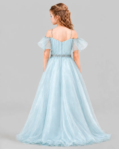 Baby Blue A-line Girls Pageant Dresses Back
