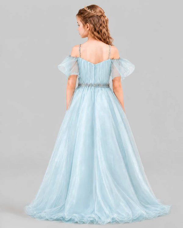 Baby Blue A-line Girls Pageant Dresses Back