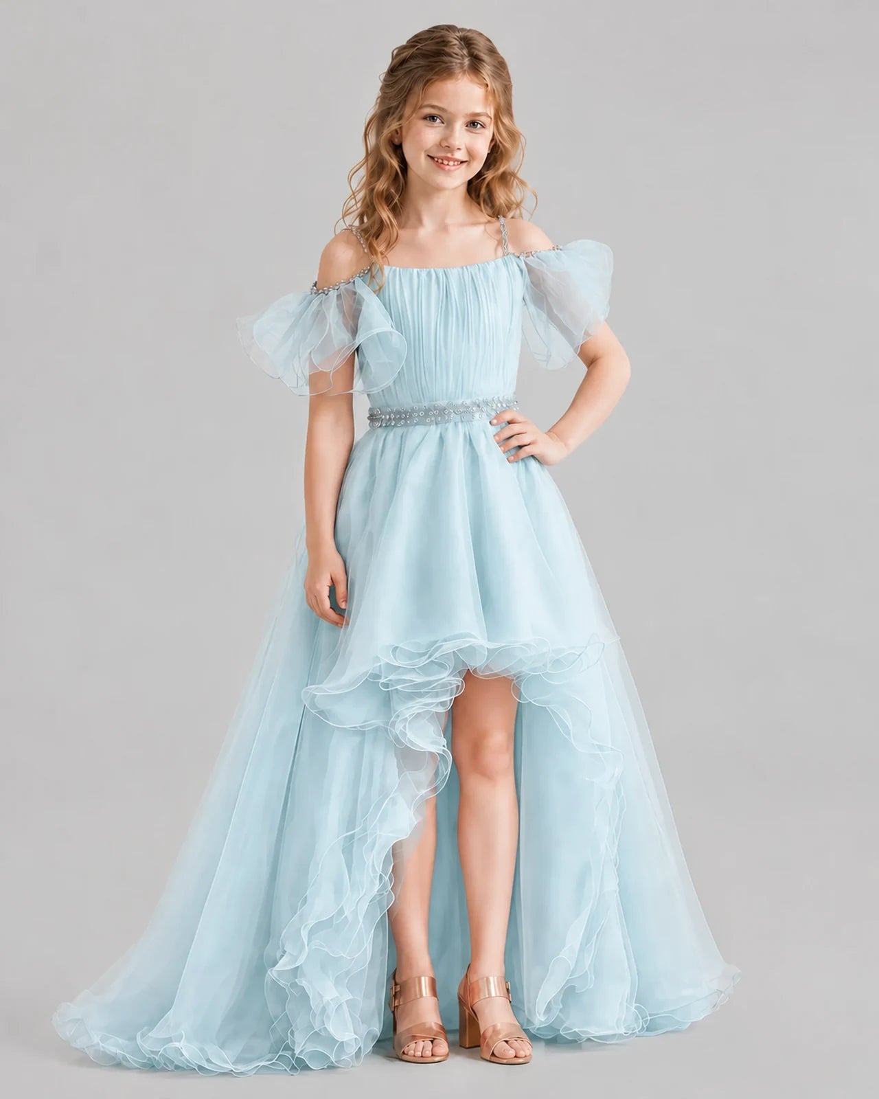 Baby Blue A-line Girls Pageant Dresses Front