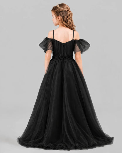 Black A-line Girls Pageant Dresses Back