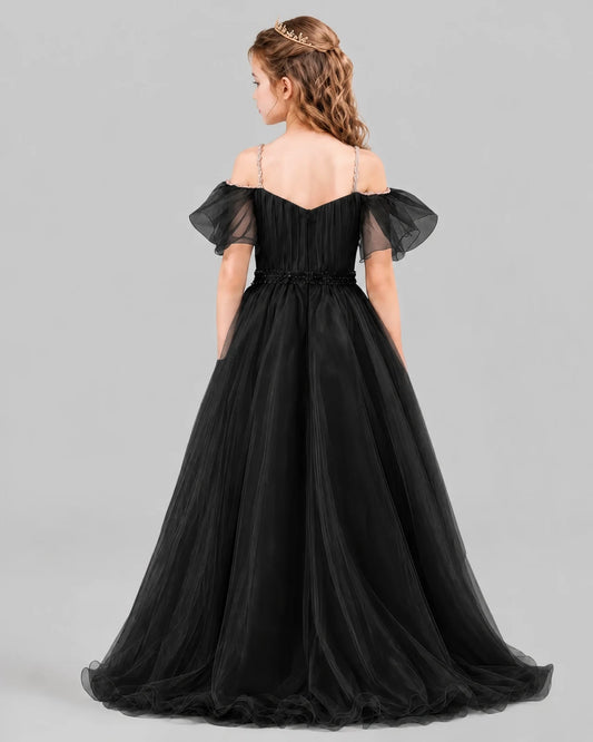 Black A-line Girls Pageant Dresses Back