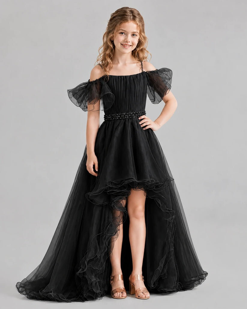 Black A-line Girls Pageant Dresses Front