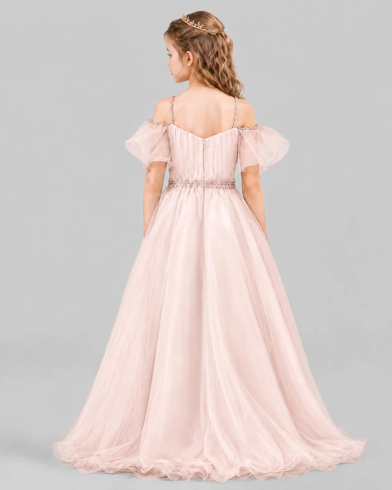 Blush Pink A-line Girls Pageant Dresses Back