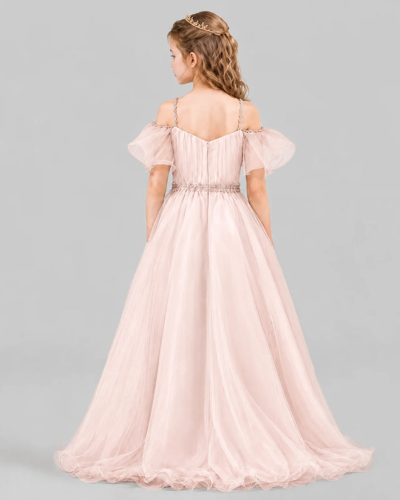 Blush Pink A-line Girls Pageant Dresses Back