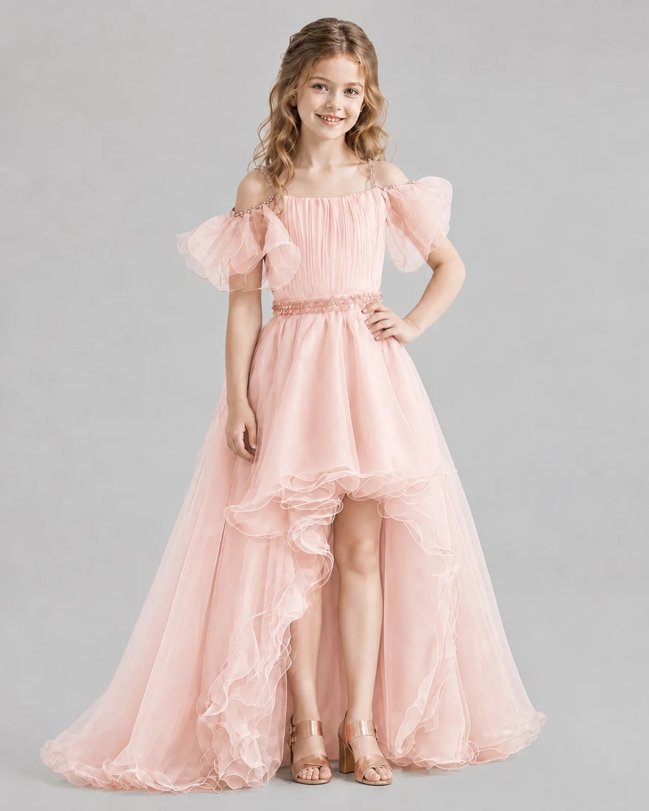 Blush Pink A-line Girls Pageant Dresses Front