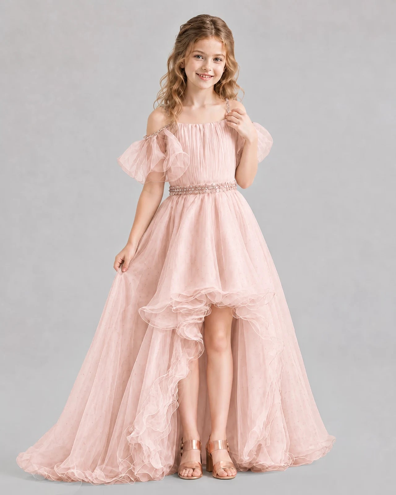 Blush Pink A-line Girls Pageant Dresses Pose