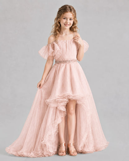Blush Pink A-line Girls Pageant Dresses Pose