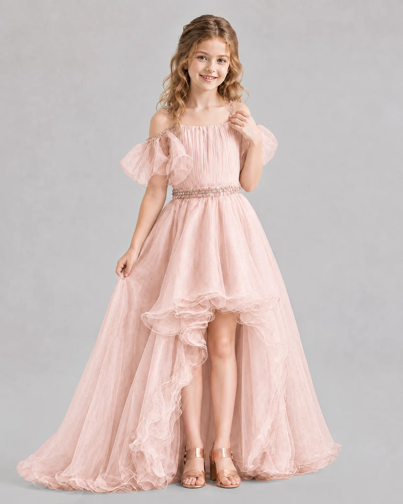 Blush Pink A-line Girls Pageant Dresses Pose