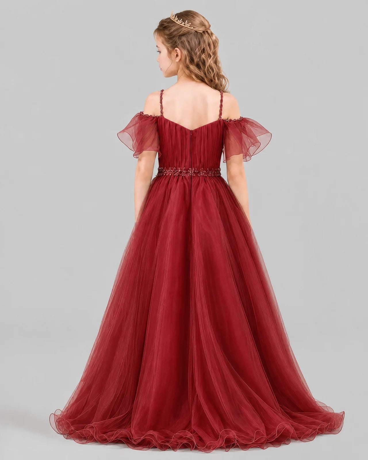 Burgundy A-line Girls Pageant Dresses Back