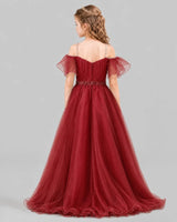 Burgundy A-line Girls Pageant Dresses Back