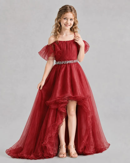 Burgundy A-line Girls Pageant Dresses Pose